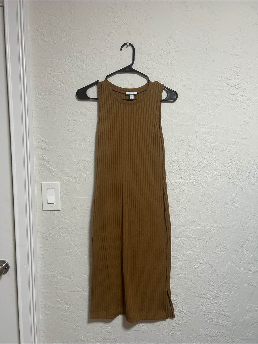 Nine West Ribbed Sleeveless Midi Dress in Camel Brown